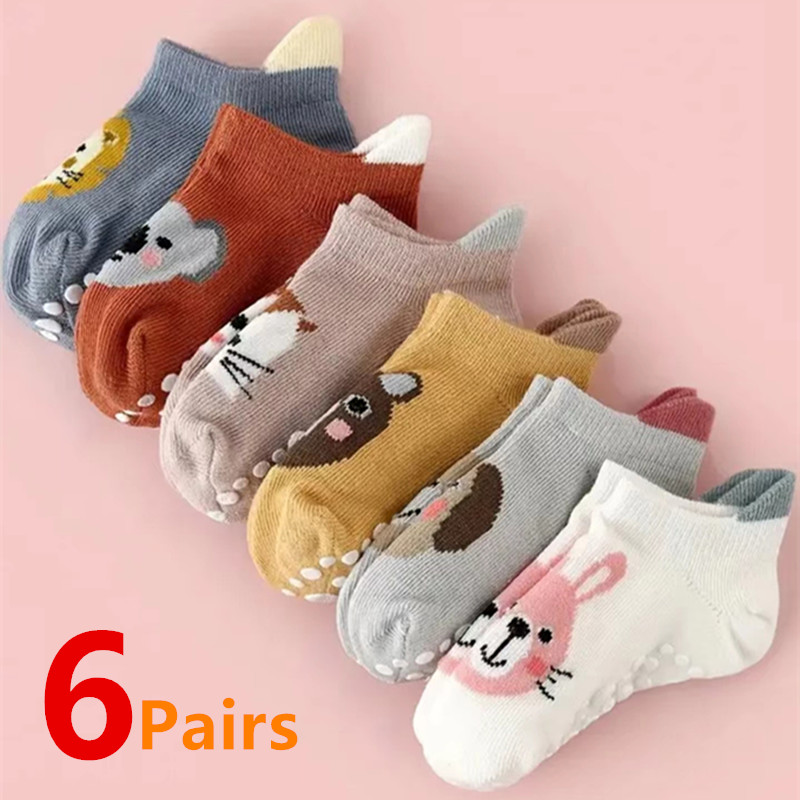 Unisex Baby Socks Non Slip - 6 Paren/partij Pasgeboren Baby Sokken Kinderen