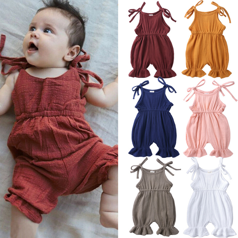 Zomer outfits baby meisje kled - Baby Summer Linen Sleeveless Jumpsuit recensie en prijs