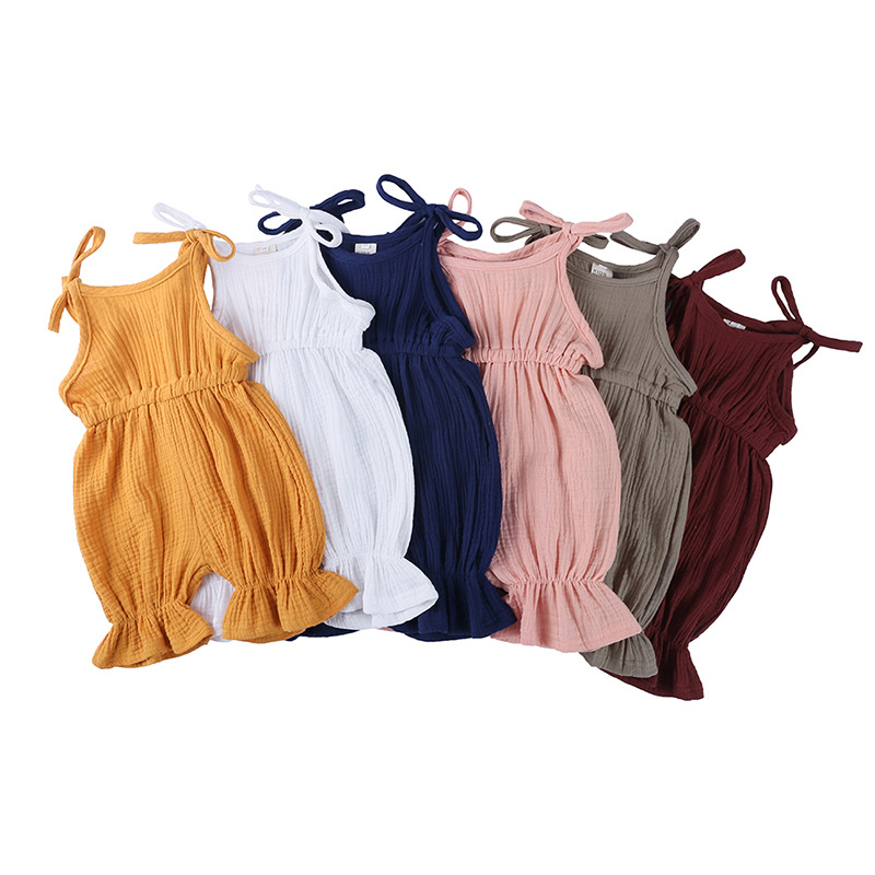 Zomer outfits baby meisje kled - Baby Summer Linen Sleeveless Jumpsuit recensie en prijs